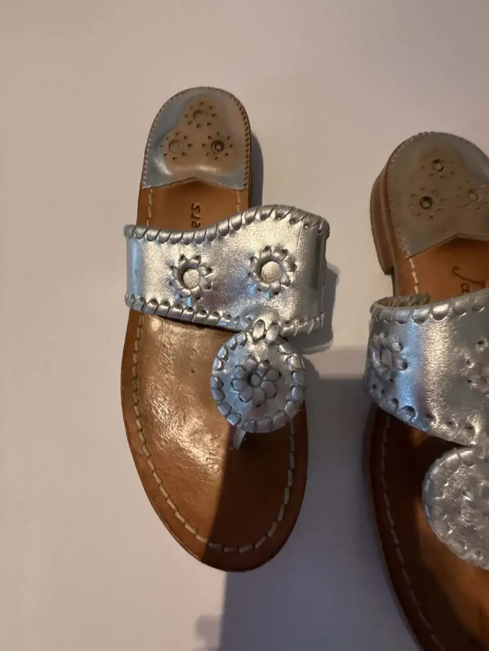 Jack Rogers Signature Jacks Flat Sandal Silver Metallic Leather